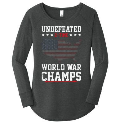 Undefeated 2time World War Champs Patriotic Women's Perfect Tri Tunic Long Sleeve Shirt