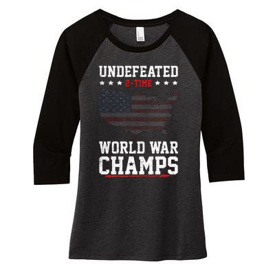 Undefeated 2time World War Champs Patriotic Women's Tri-Blend 3/4-Sleeve Raglan Shirt