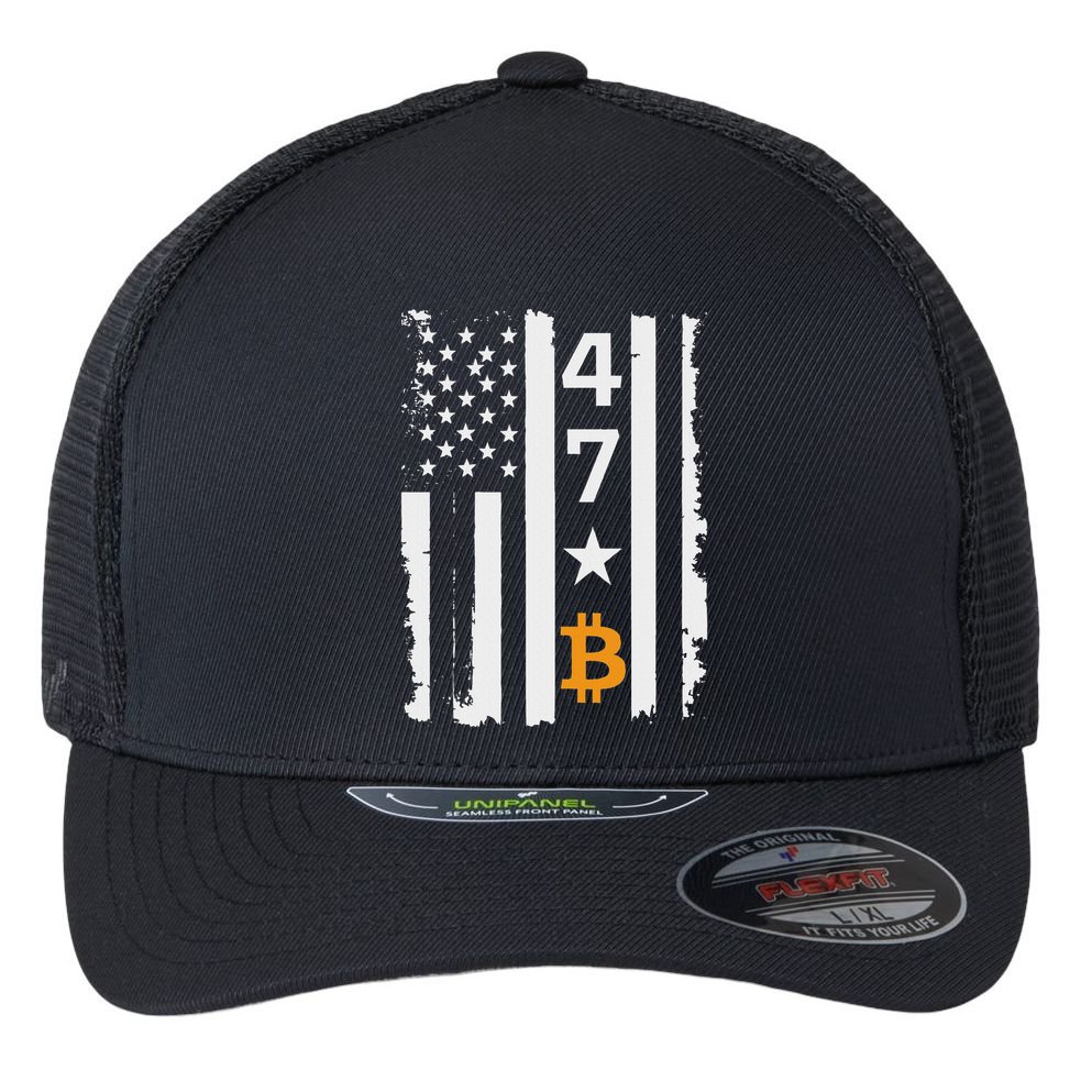 Usa 47th Flag Bitcoin Design – Trump Crypto Supporter Flexfit Unipanel Trucker Cap