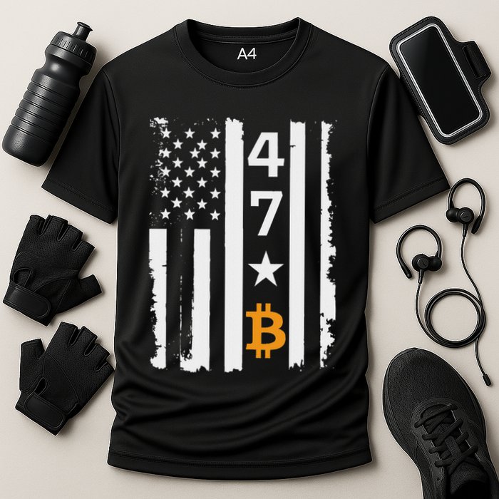 Usa 47th Flag Bitcoin Design – Trump Crypto Supporter Performance Shirt