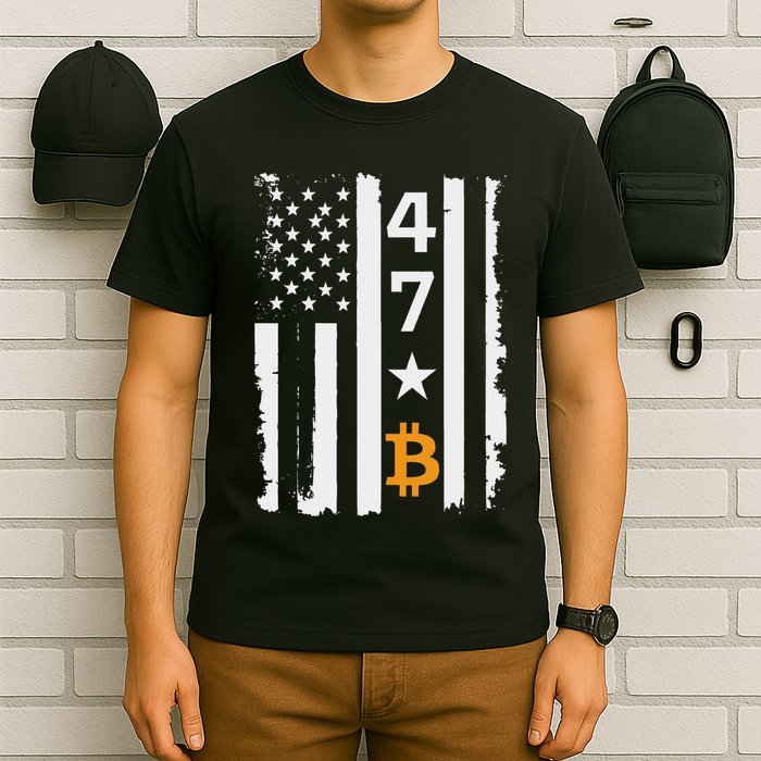 Usa 47th Flag Bitcoin Design – Trump Crypto Supporter T-Shirt