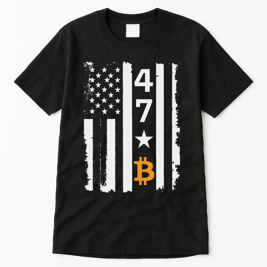 Usa 47th Flag Bitcoin Design – Trump Crypto Supporter Tall T-Shirt