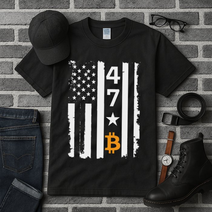 Usa 47th Flag Bitcoin Design – Trump Crypto Supporter Tall T-Shirt