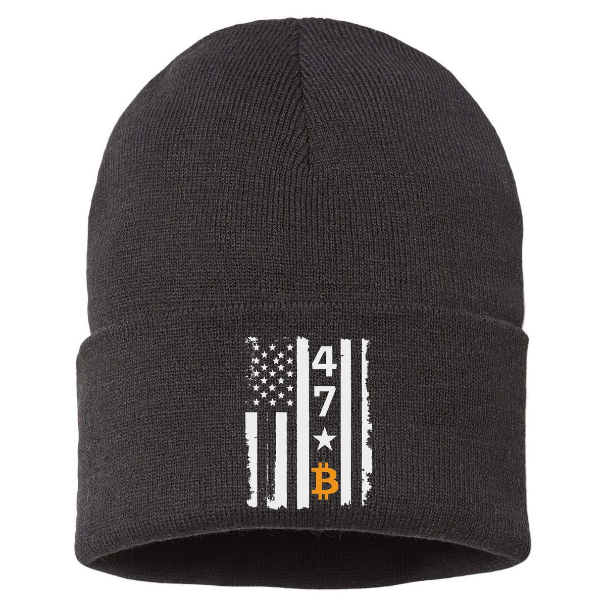 Usa 47th Flag Bitcoin Design – Trump Crypto Supporter Sustainable Knit Beanie