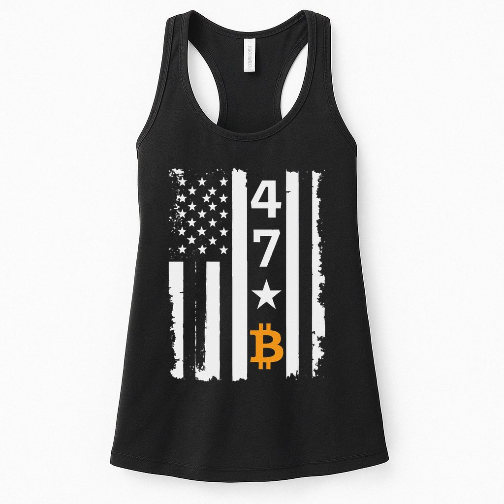 Usa 47th Flag Bitcoin Design – Trump Crypto Supporter Womens Tank Top