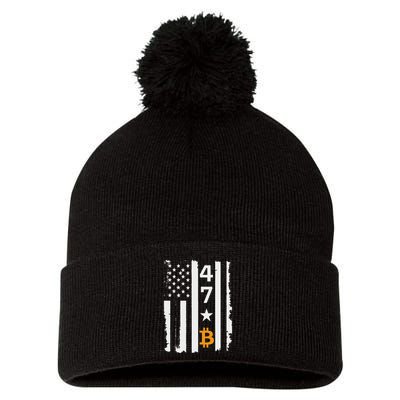Usa 47th Flag Bitcoin Design – Trump Crypto Supporter Pom Pom 12in Knit Beanie