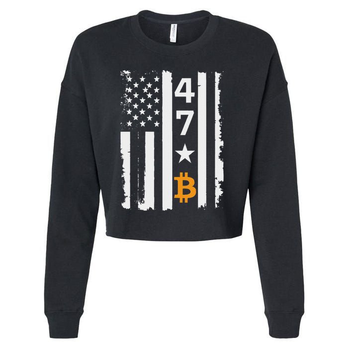 Usa 47th Flag Bitcoin Design – Trump Crypto Supporter Cropped Pullover Crew