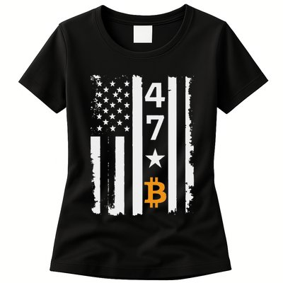 Usa 47th Flag Bitcoin Design – Trump Crypto Supporter Womens T-Shirt