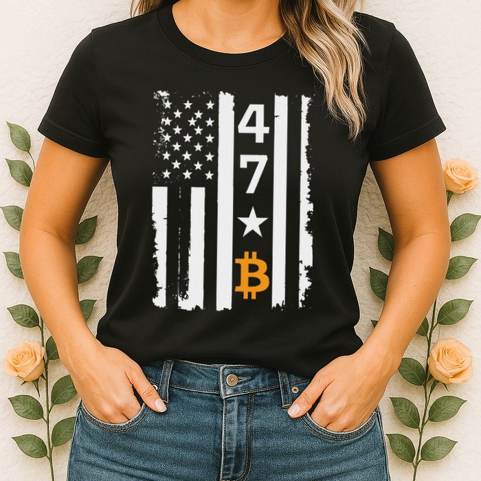Usa 47th Flag Bitcoin Design – Trump Crypto Supporter Womens T-Shirt