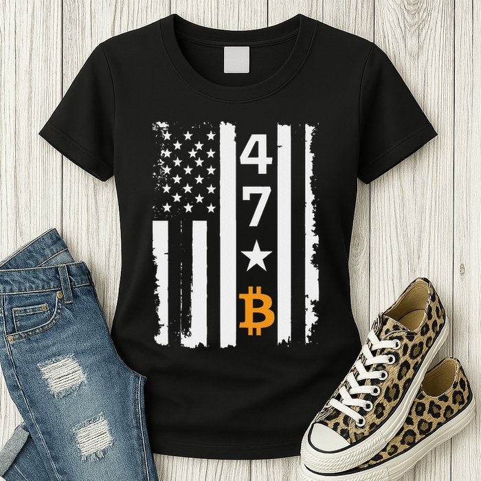 Usa 47th Flag Bitcoin Design – Trump Crypto Supporter Womens T-Shirt