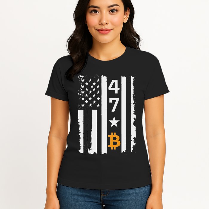 Usa 47th Flag Bitcoin Design – Trump Crypto Supporter Womens T-Shirt