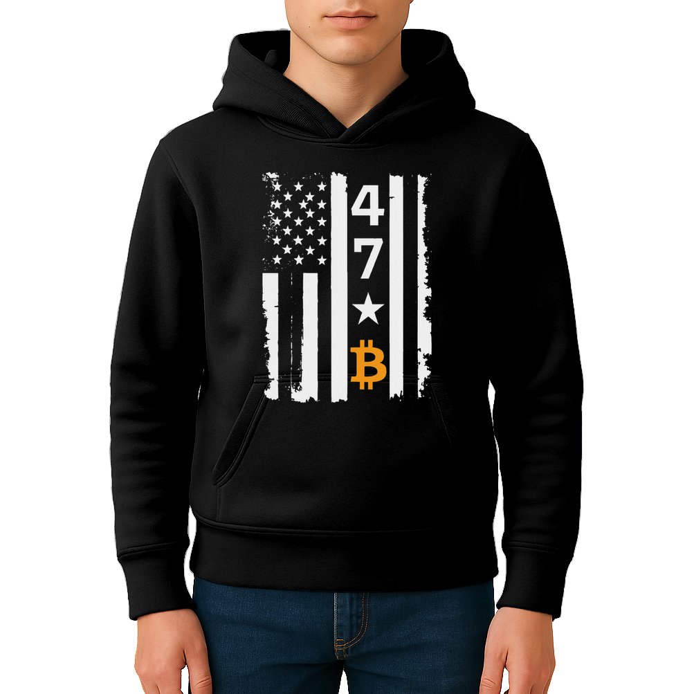 Usa 47th Flag Bitcoin Design – Trump Crypto Supporter Kids Hoodie