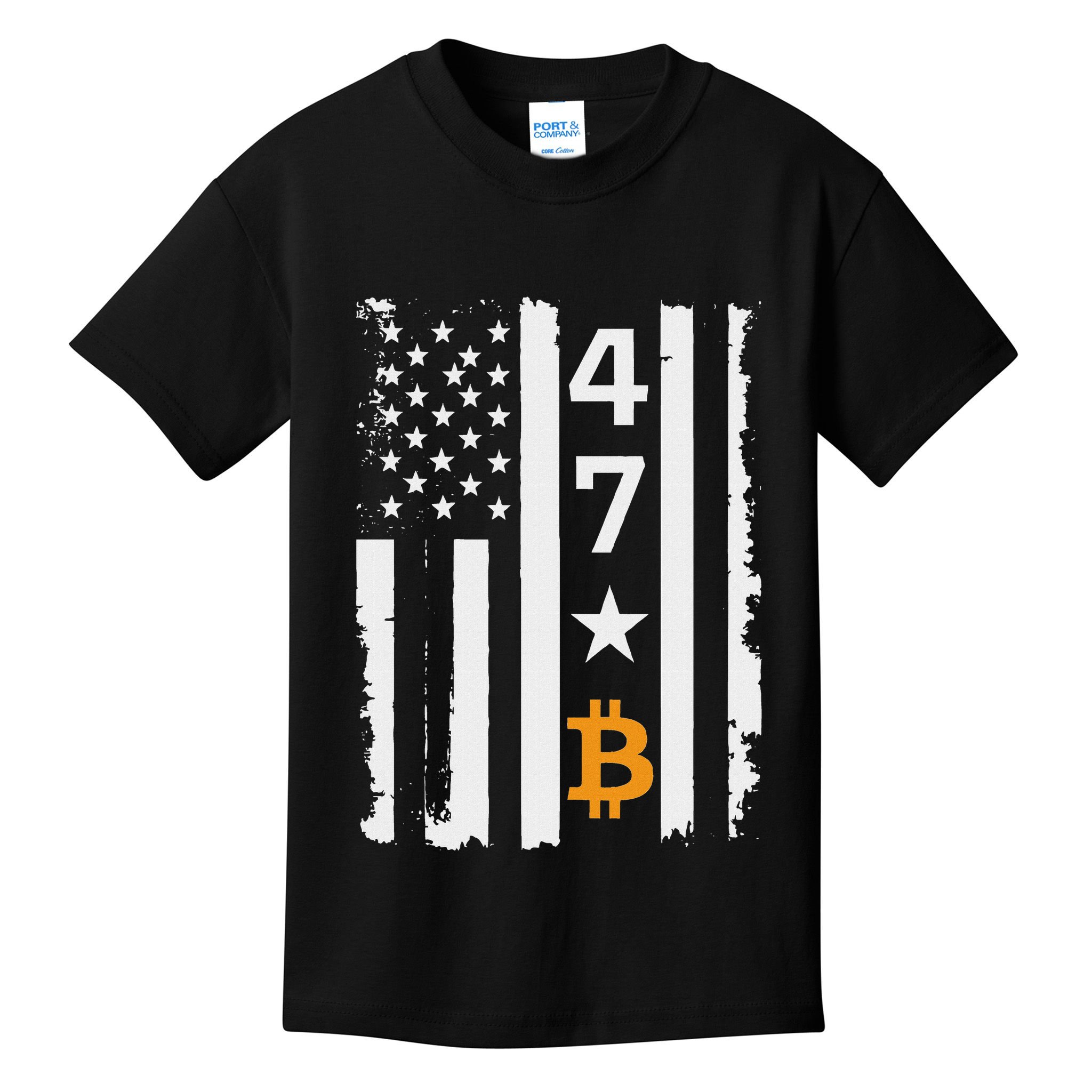 Usa 47th Flag Bitcoin Design – Trump Crypto Supporter Kids T-Shirt