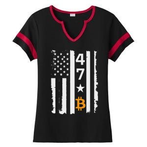 Usa 47th Flag Bitcoin Design – Trump Crypto Supporter Ladies Halftime Notch Neck Tee