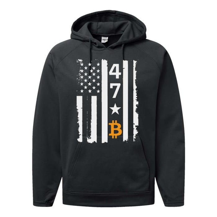 Usa 47th Flag Bitcoin Design – Trump Crypto Supporter Performance Fleece Hoodie