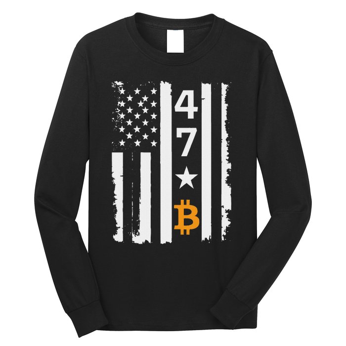 Usa 47th Flag Bitcoin Design – Trump Crypto Supporter Long Sleeve Shirt