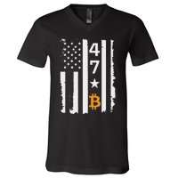 Usa 47th Flag Bitcoin Design – Trump Crypto Supporter V-Neck T-Shirt