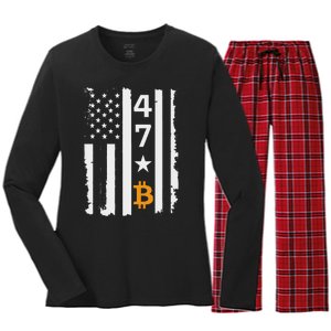 Usa 47th Flag Bitcoin Design – Trump Crypto Supporter Women's Long Sleeve Flannel Pajama Set 