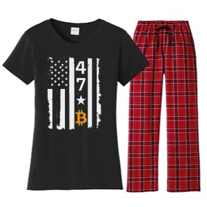 Usa 47th Flag Bitcoin Design – Trump Crypto Supporter Women's Flannel Pajama Set