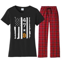 Usa 47th Flag Bitcoin Design – Trump Crypto Supporter Women's Flannel Pajama Set