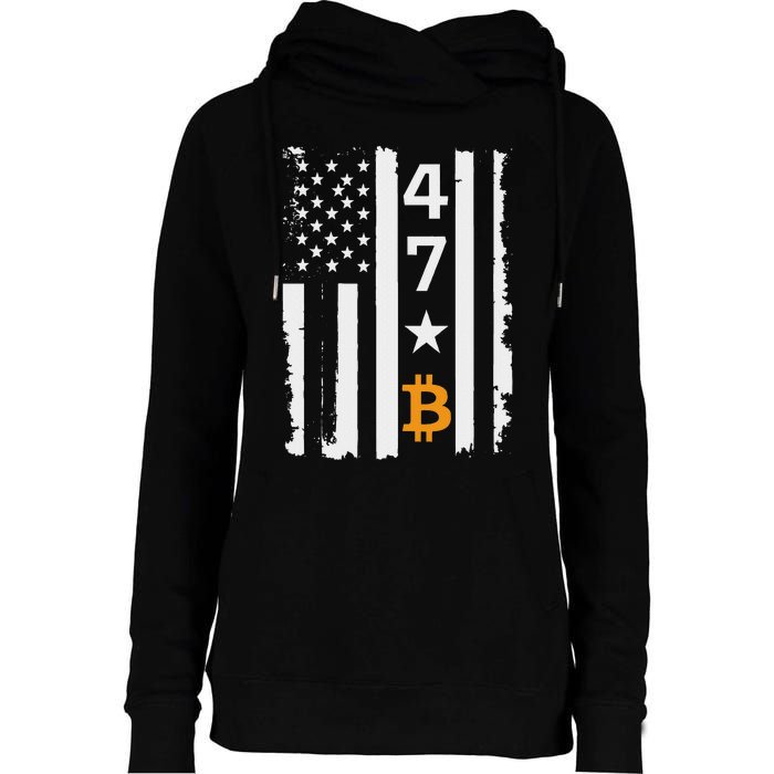 Usa 47th Flag Bitcoin Design – Trump Crypto Supporter Womens Funnel Neck Pullover Hood