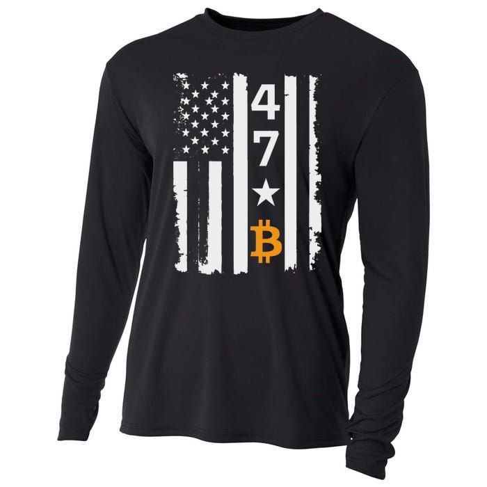 Usa 47th Flag Bitcoin Design – Trump Crypto Supporter Cooling Performance Long Sleeve Crew