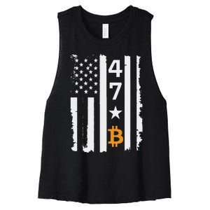 Usa 47th Flag Bitcoin Design – Trump Crypto Supporter Women's Racerback Cropped Tank