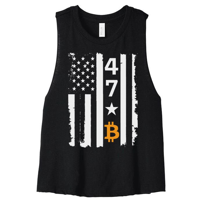 Usa 47th Flag Bitcoin Design – Trump Crypto Supporter Women's Racerback Cropped Tank