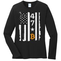 Usa 47th Flag Bitcoin Design – Trump Crypto Supporter Ladies Long Sleeve Shirt