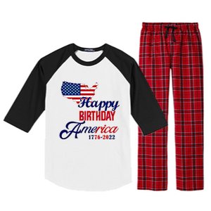 Usa 4th July Gift Happy Birthday America Gift Commemorative Gift Raglan Sleeve Pajama Set