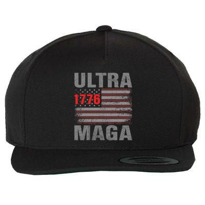 Usa 4th Of July Trump 2024 Vintage Usa Flag Ultra Maga Gun Gift Wool Snapback Cap