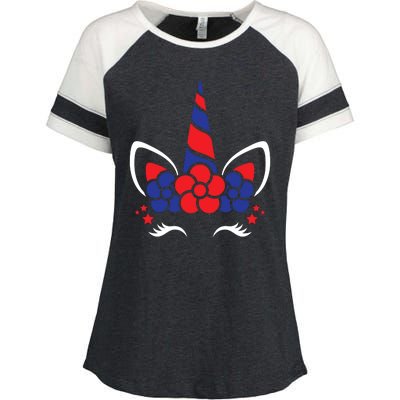 Unicorn 4th Of July Enza Ladies Jersey Colorblock Tee