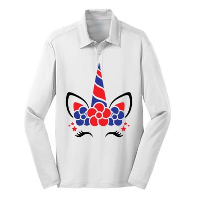 Unicorn 4th Of July Silk Touch Performance Long Sleeve Polo