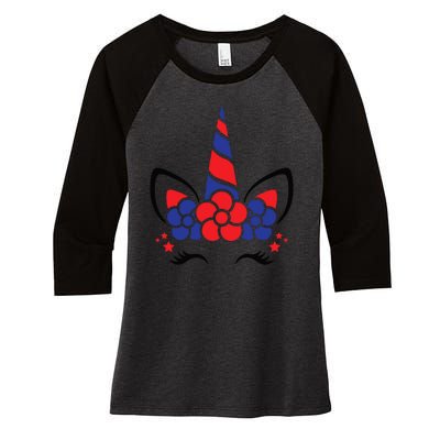 Unicorn 4th Of July Women's Tri-Blend 3/4-Sleeve Raglan Shirt