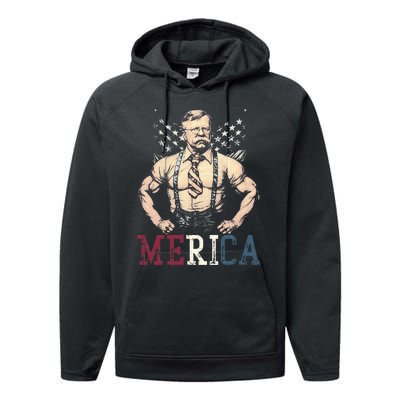 Usa 4th Of July Teddy Roosevelt Performance Fleece Hoodie