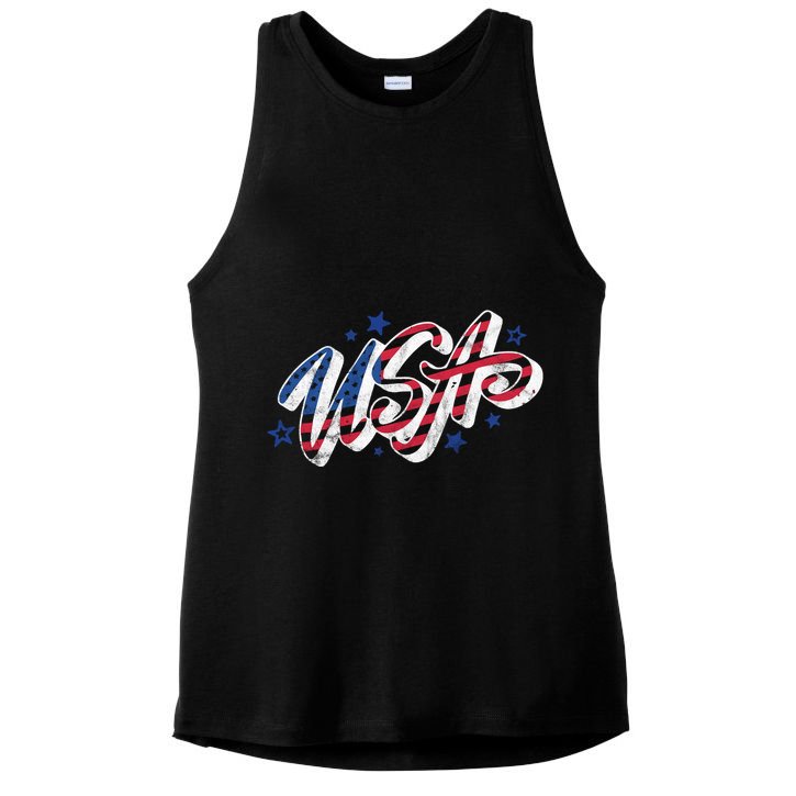 Usa 4th Of July Vintage Star Ladies PosiCharge Tri-Blend Wicking Tank