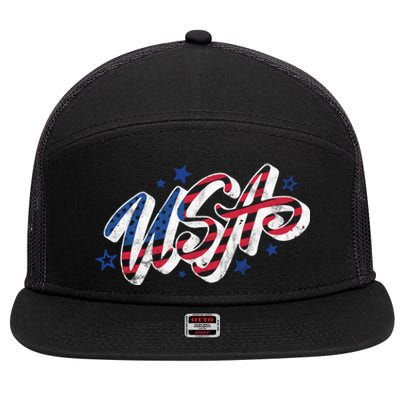 Usa 4th Of July Vintage Star 7 Panel Mesh Trucker Snapback Hat