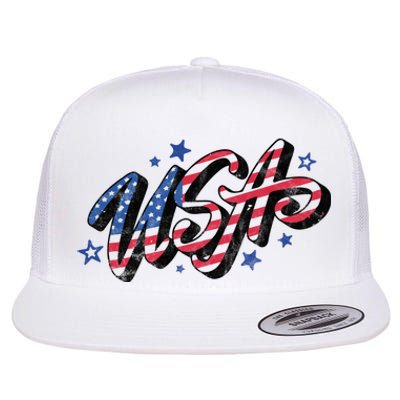 Usa 4th Of July Vintage Star Flat Bill Trucker Hat