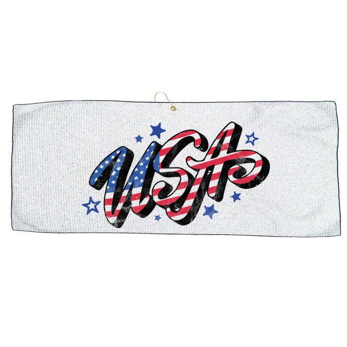 Usa 4th Of July Vintage Star Large Microfiber Waffle Golf Towel