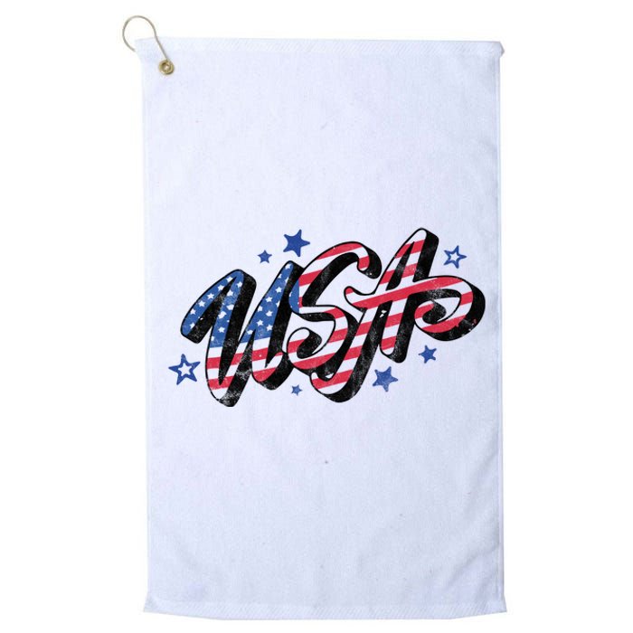 Usa 4th Of July Vintage Star Platinum Collection Golf Towel