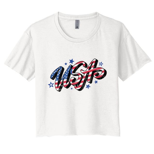 Usa 4th Of July Vintage Star Crop Top