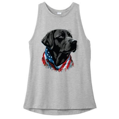 USA 4th Of July Black Patriotic American Labrador Retriever Ladies PosiCharge Tri-Blend Wicking Tank