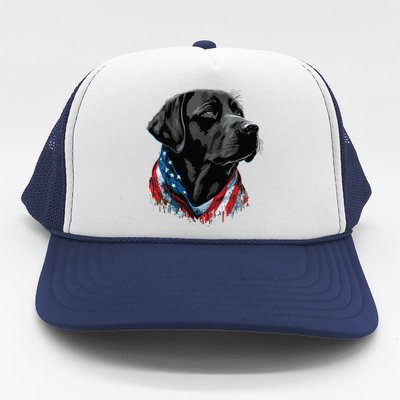 USA 4th Of July Black Patriotic American Labrador Retriever Trucker Hat