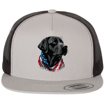 USA 4th Of July Black Patriotic American Labrador Retriever Flat Bill Trucker Hat