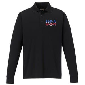 Usa 4th Of July Independce Day Performance Long Sleeve Polo