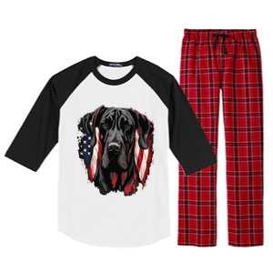 USA 4th Of July Great Dane On Patriotic American Great Dane Raglan Sleeve Pajama Set