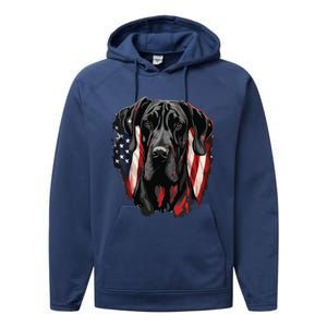 USA 4th Of July Great Dane On Patriotic American Great Dane Performance Fleece Hoodie