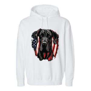 USA 4th Of July Great Dane On Patriotic American Great Dane Garment-Dyed Fleece Hoodie