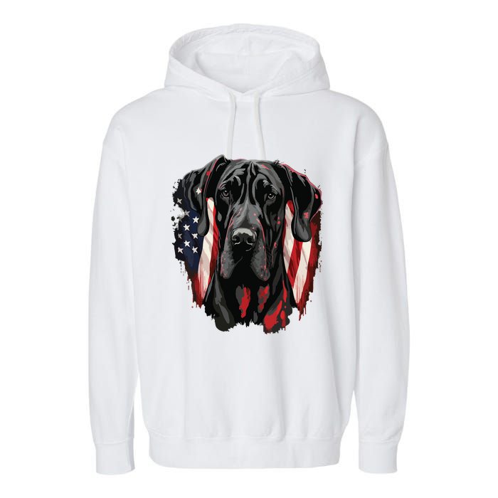 USA 4th Of July Great Dane On Patriotic American Great Dane Garment-Dyed Fleece Hoodie