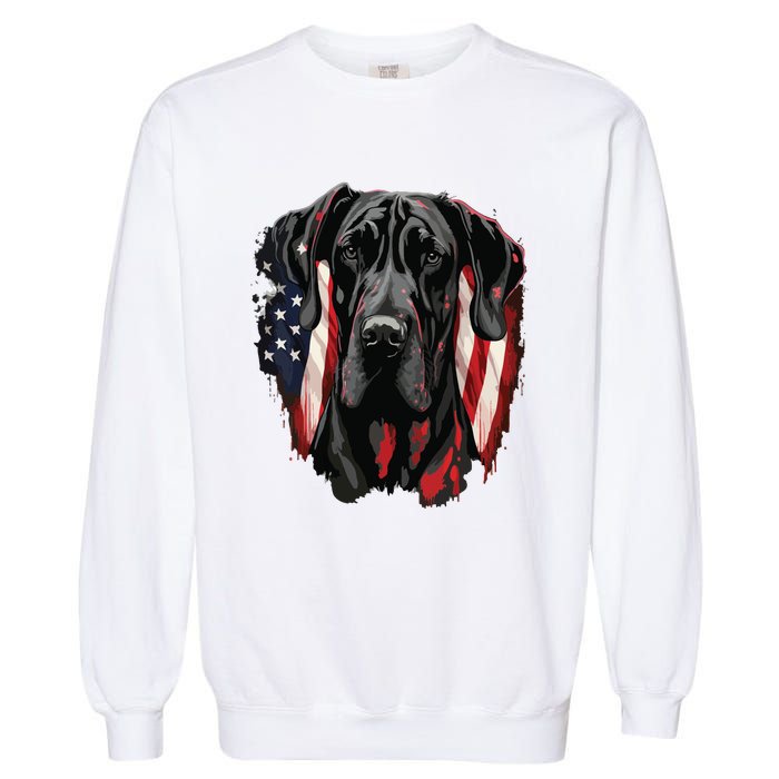 USA 4th Of July Great Dane On Patriotic American Great Dane Garment-Dyed Sweatshirt